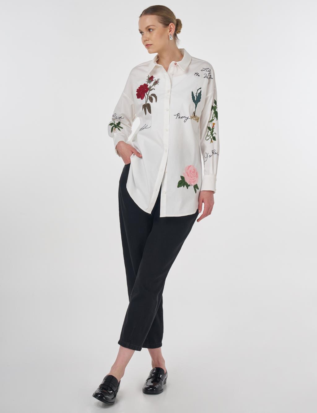 Embroidered and Slogan Cotton Tunic Ecru 