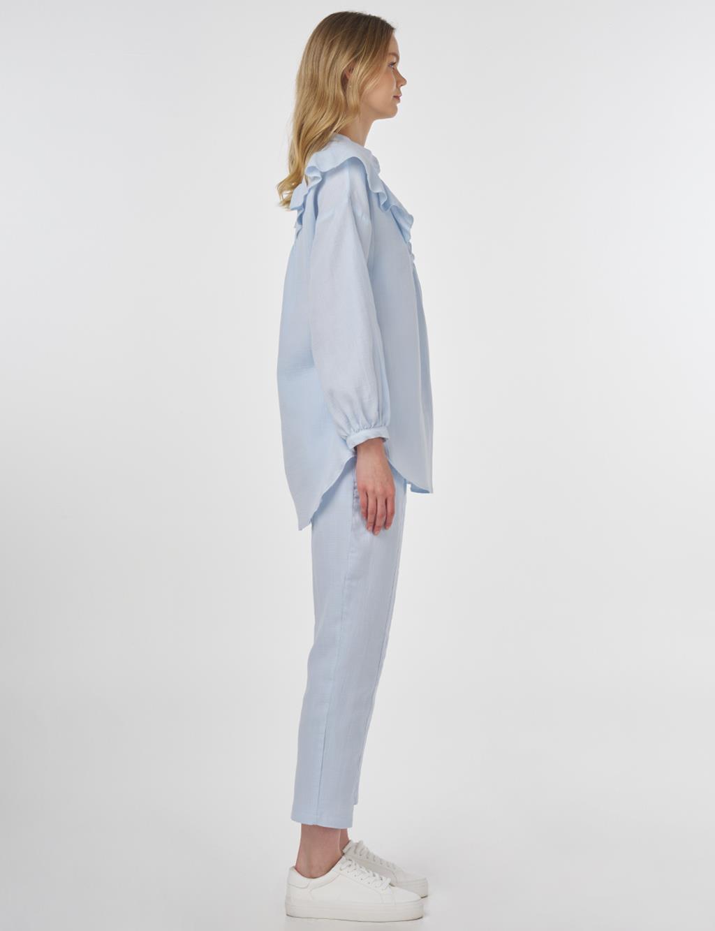 Ruffled Two-Piece Muslin Set Blue