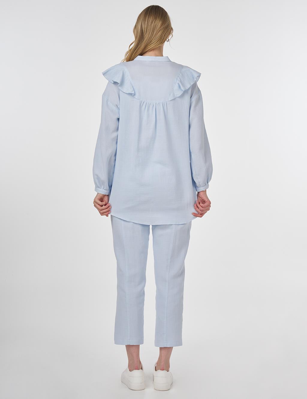 Ruffled Two-Piece Muslin Set Blue