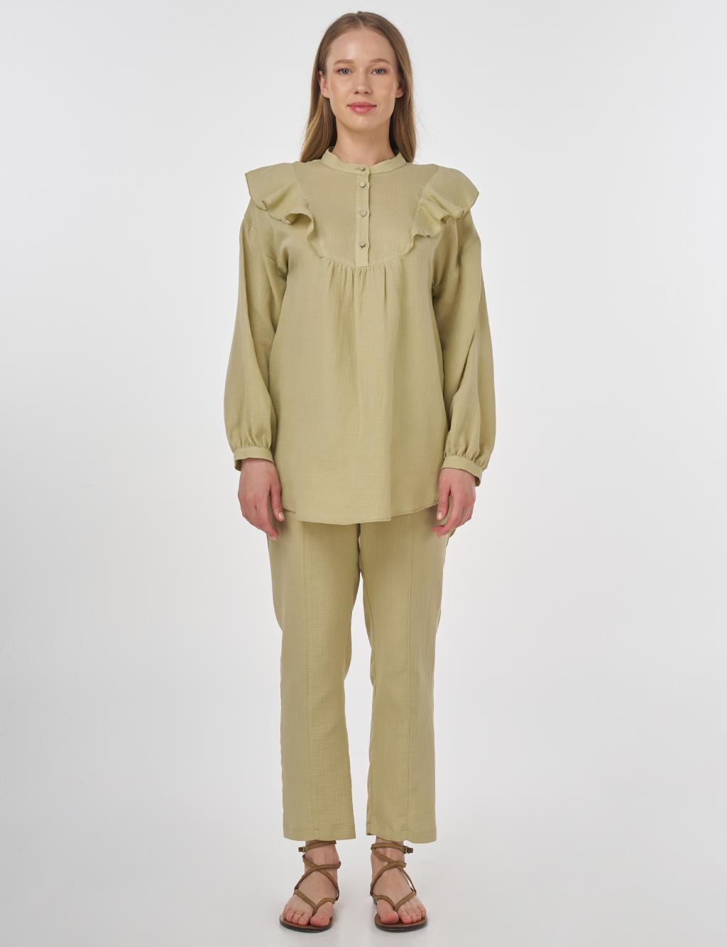 Ruffled Two-Piece Muslin Set Moss Green