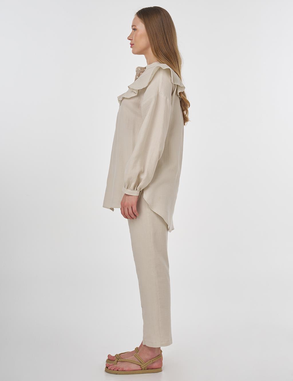 Ruffled Two-Piece Muslin Set Cream 