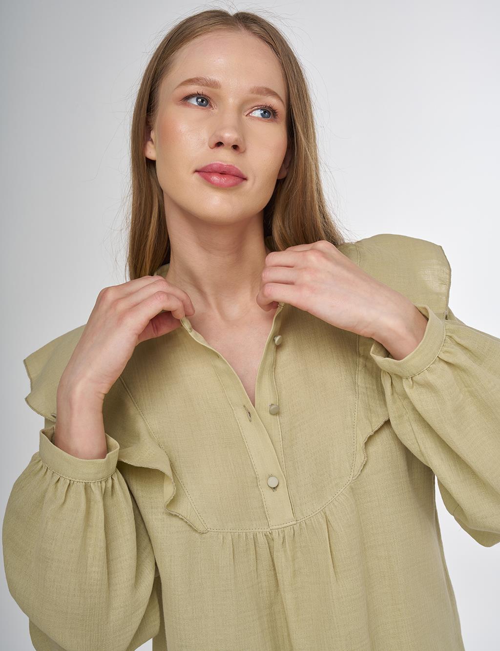Ruffled Two-Piece Muslin Set Moss Green