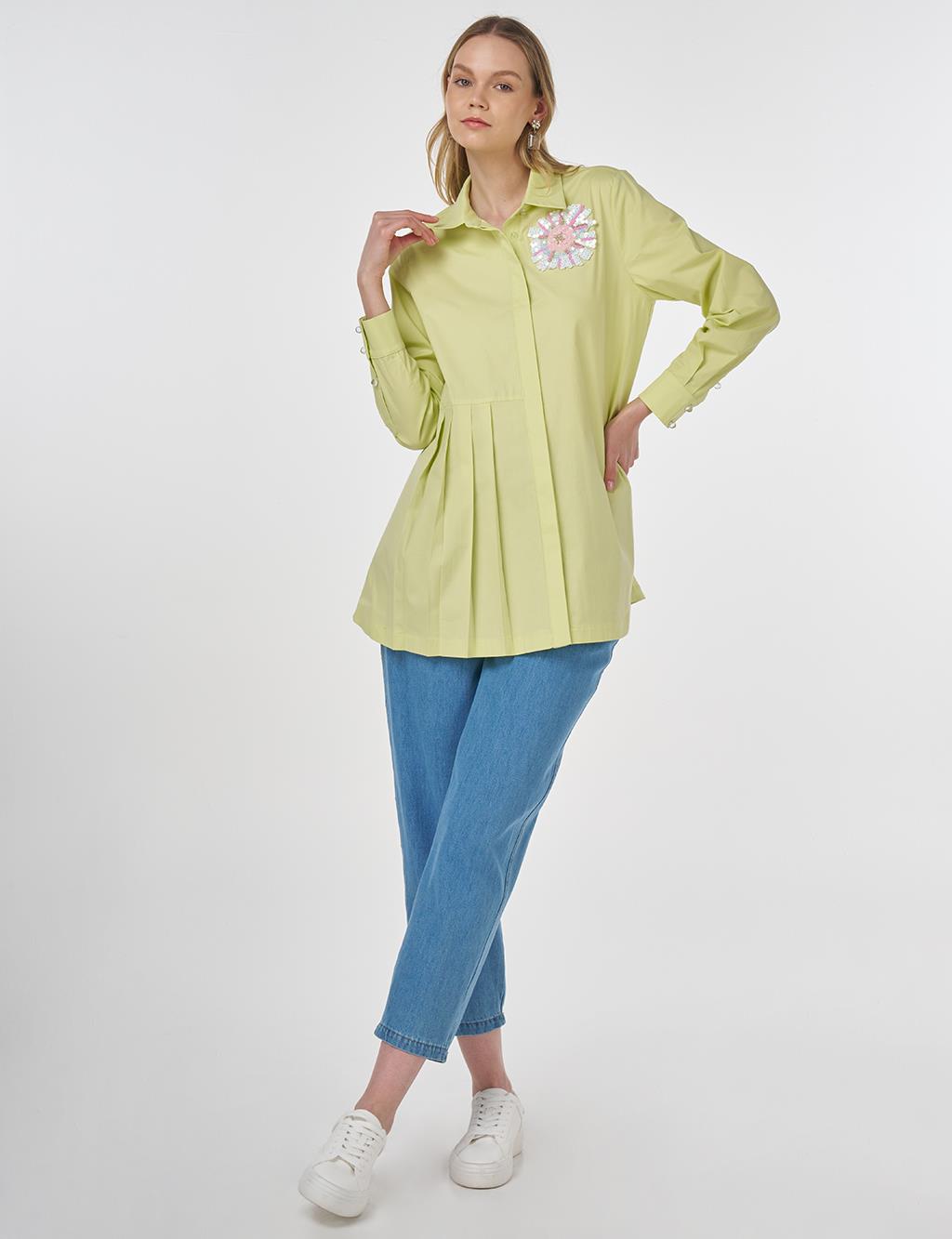 Sequin Embroidered Cotton Tunic Lime