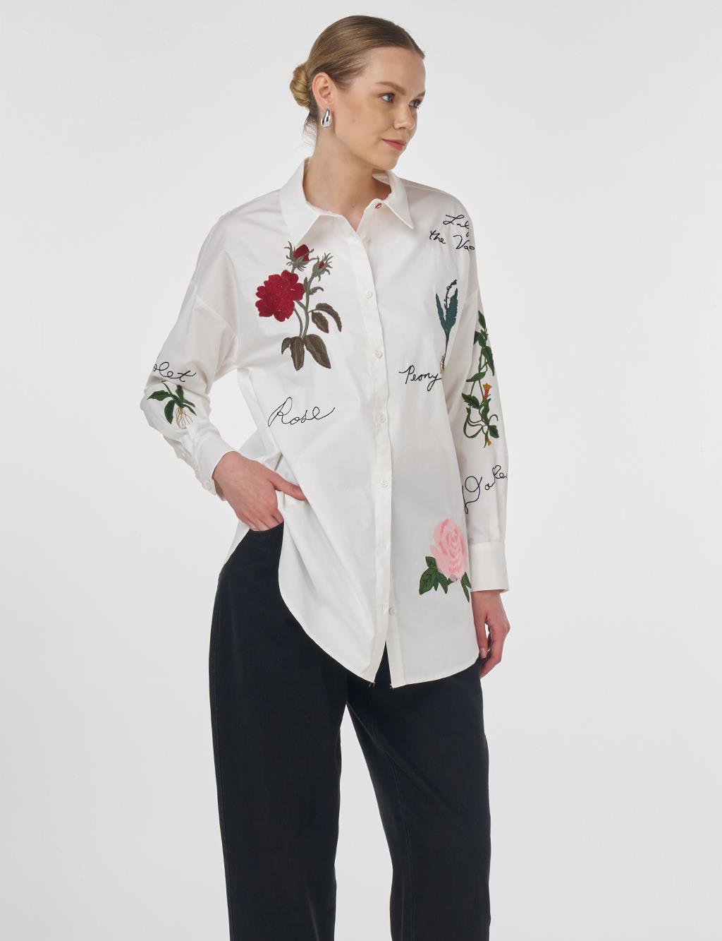 Embroidered and Slogan Cotton Tunic Ecru 