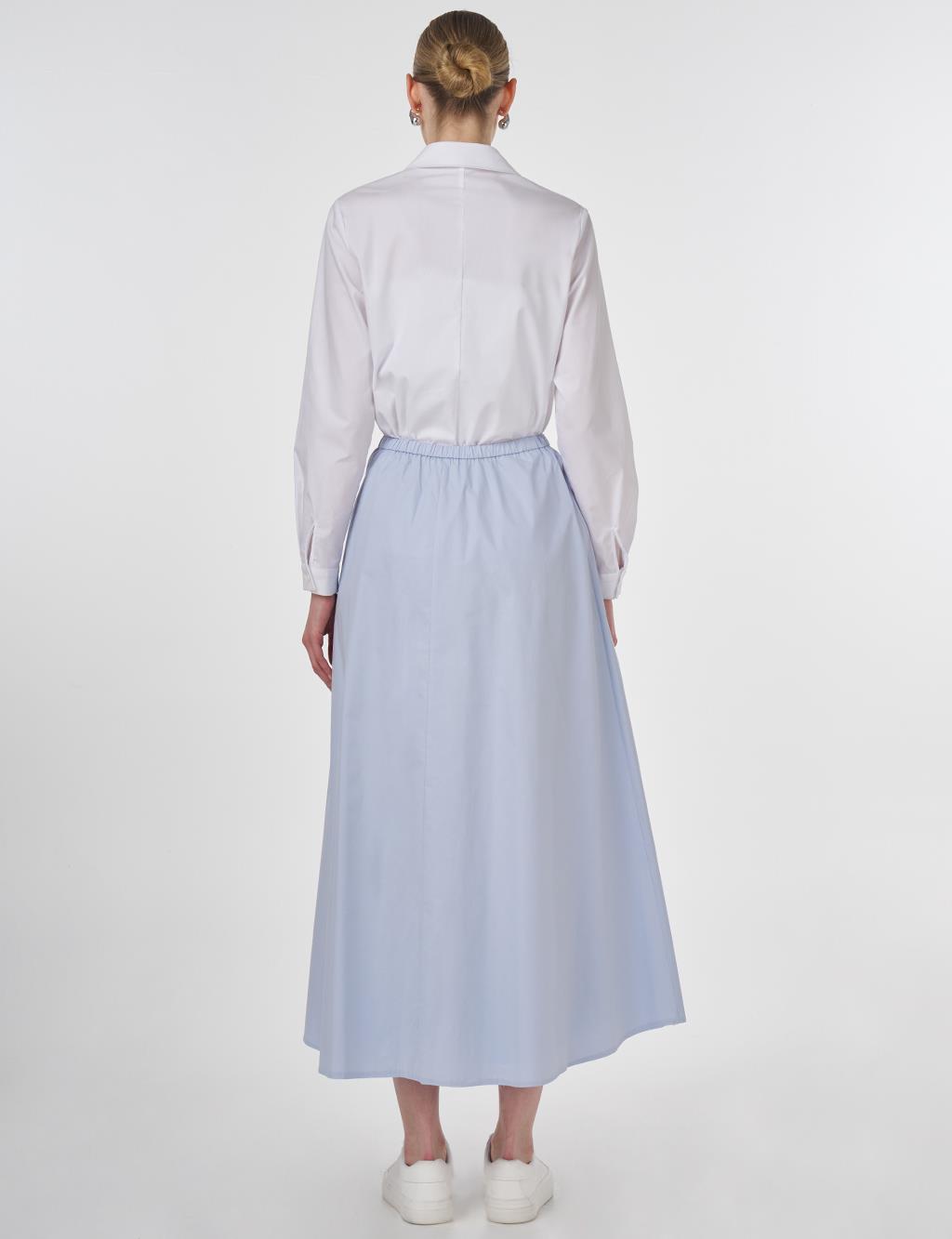 Embroidered Flared Skirt Blue