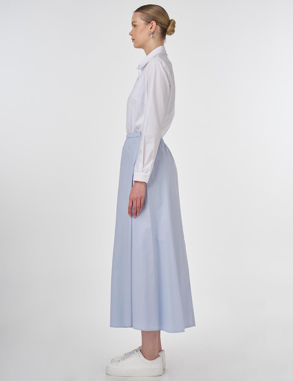 Embroidered Flared Skirt Blue