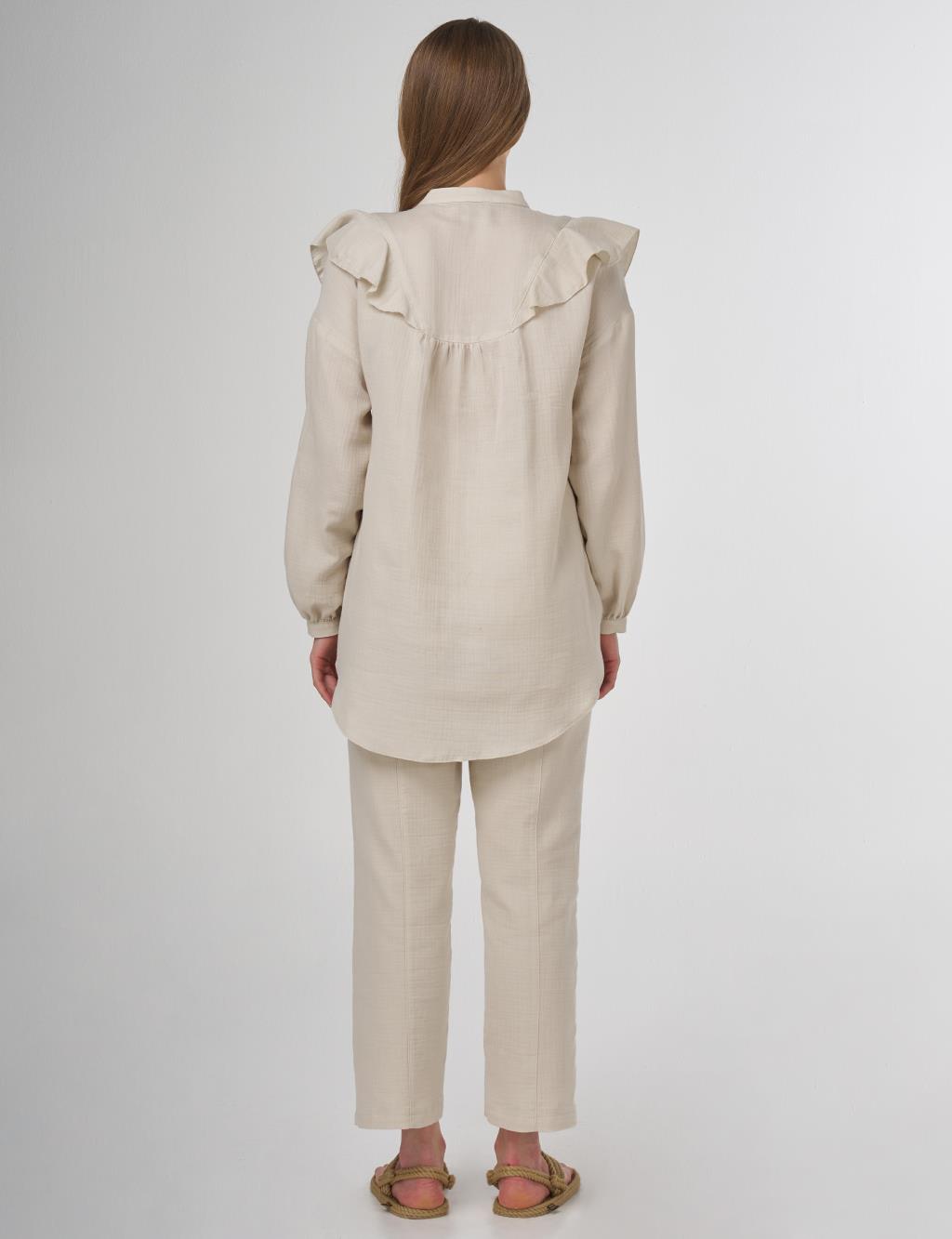 Ruffled Two-Piece Muslin Set Cream 