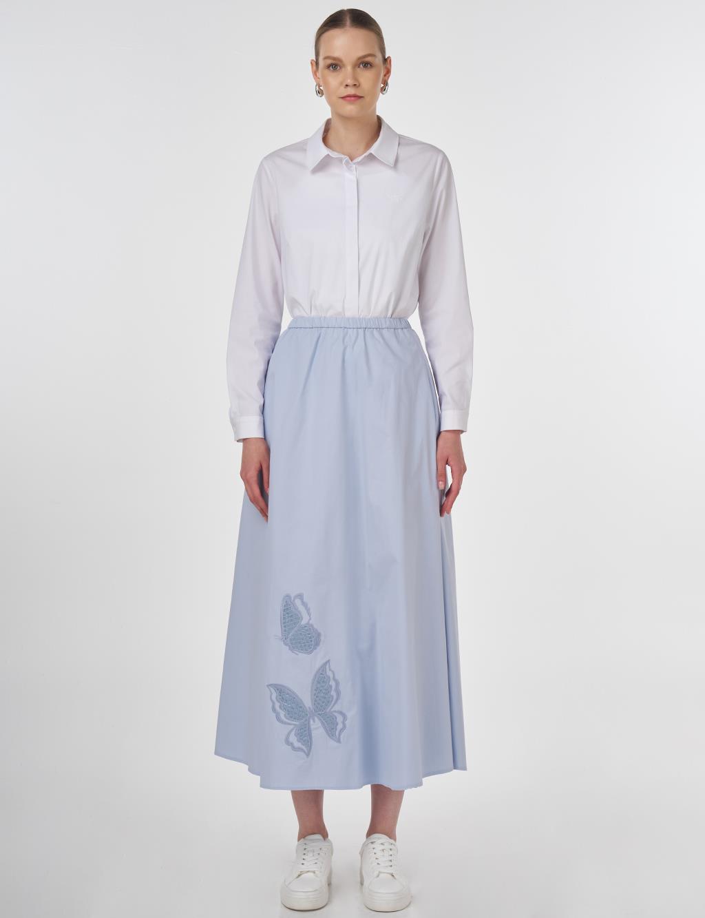 Embroidered Flared Skirt Blue