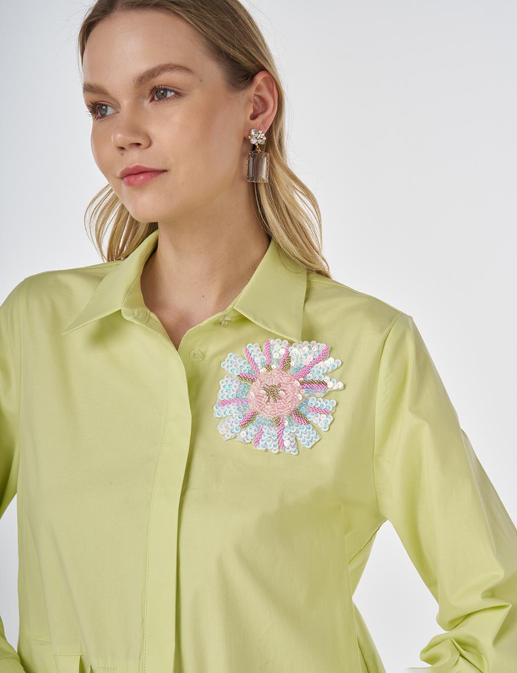 Sequin Embroidered Cotton Tunic Lime