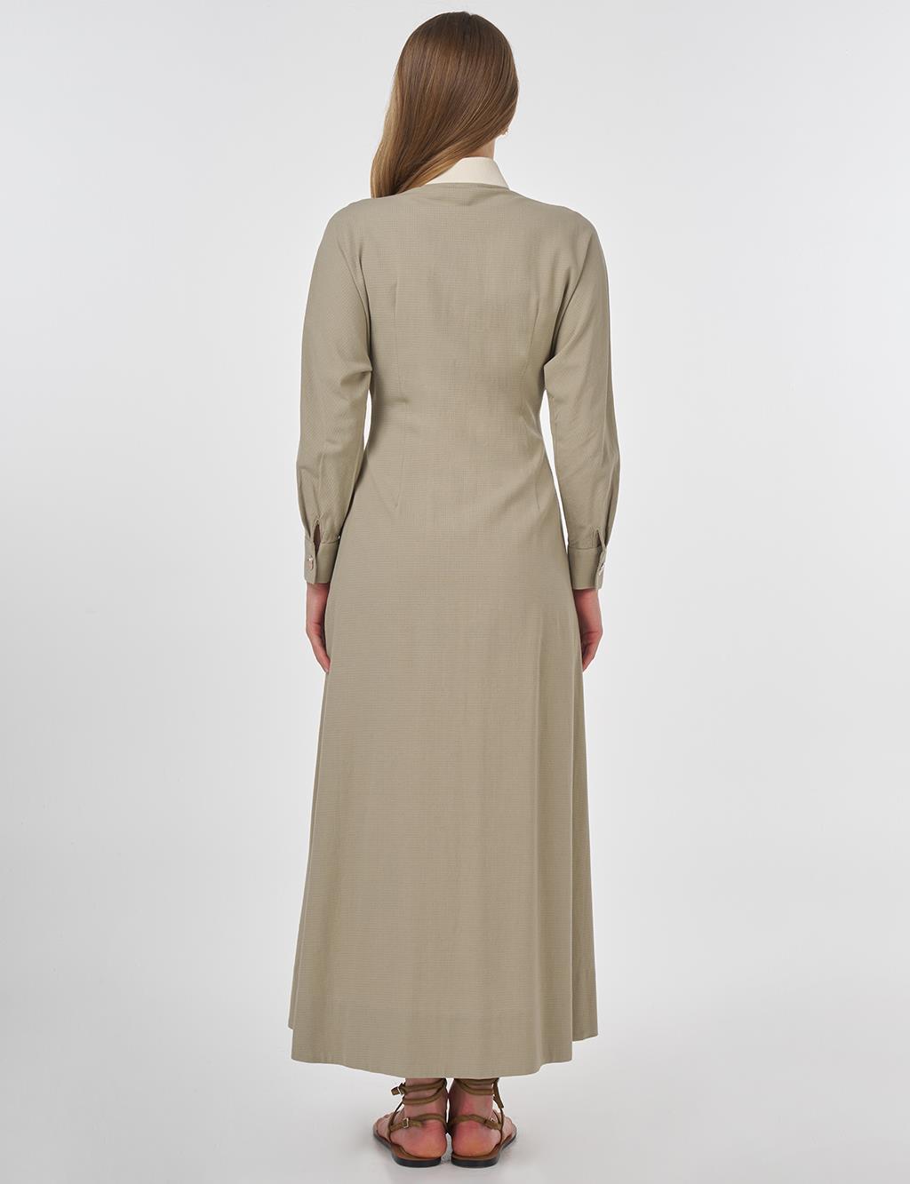 Embroidered Pleated Dress Moss Green