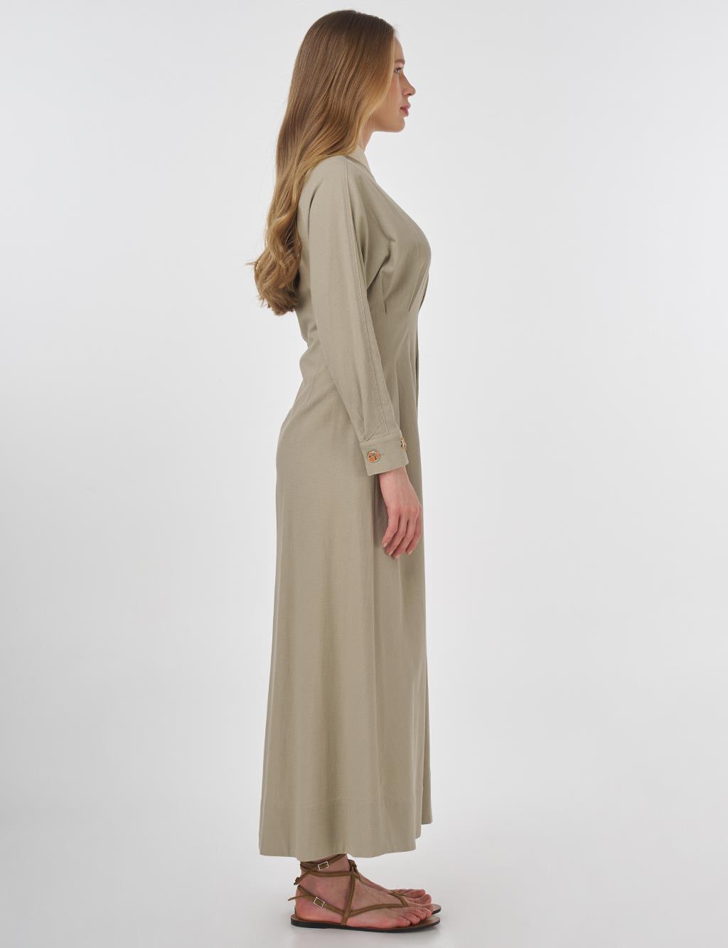 Embroidered Pleated Dress Moss Green