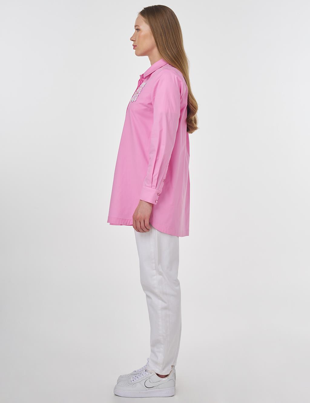 Sequin Embroidered Cotton Tunic Candy Pink
