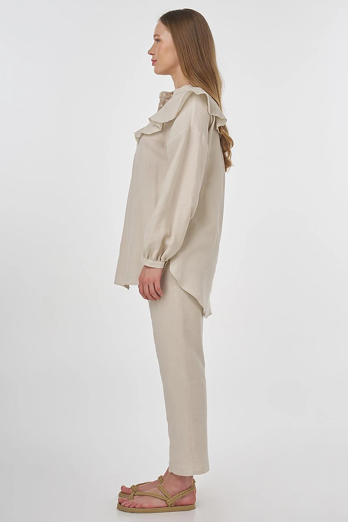 Ruffled Two-Piece Muslin Set Cream 