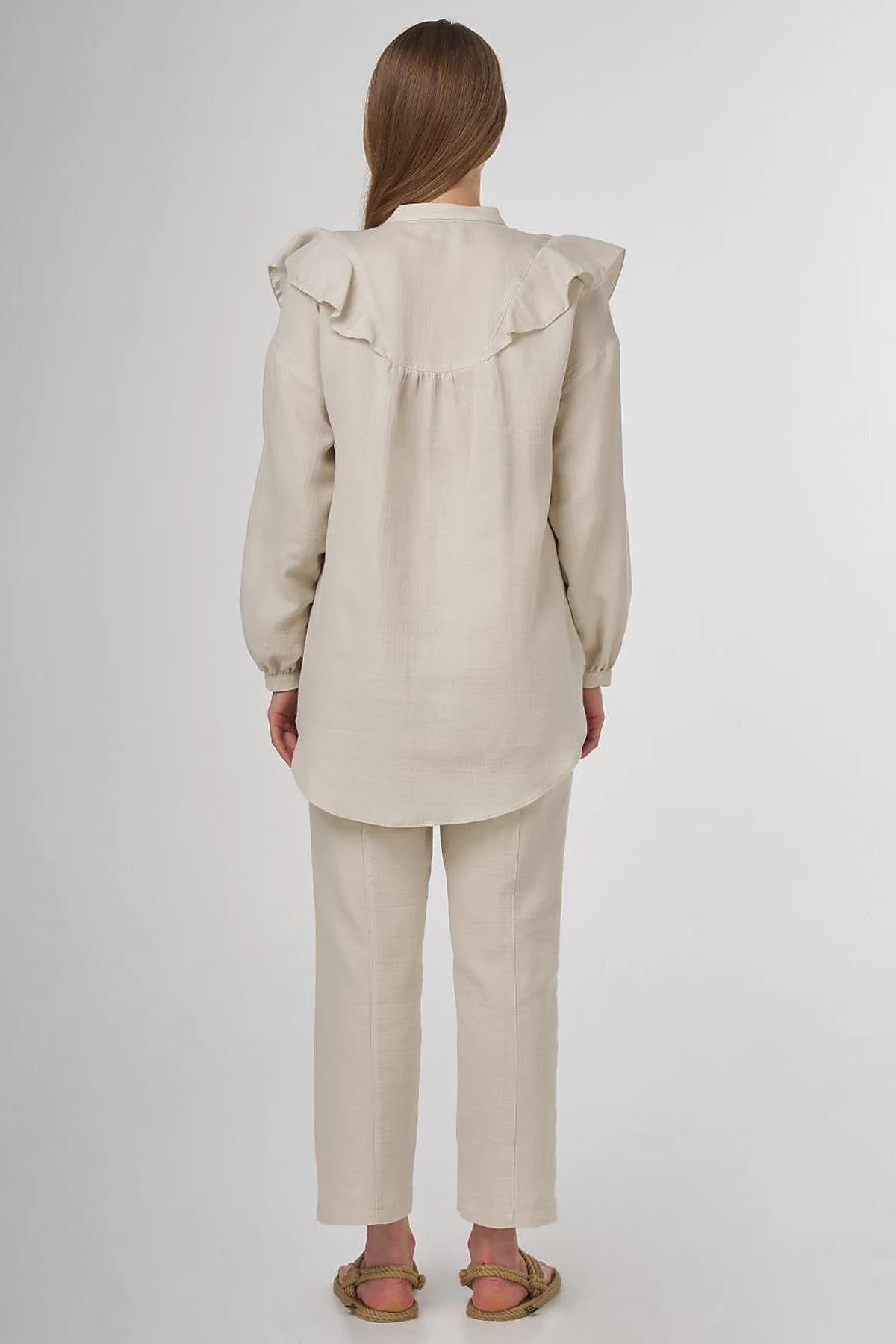 Ruffled Two-Piece Muslin Set Cream 