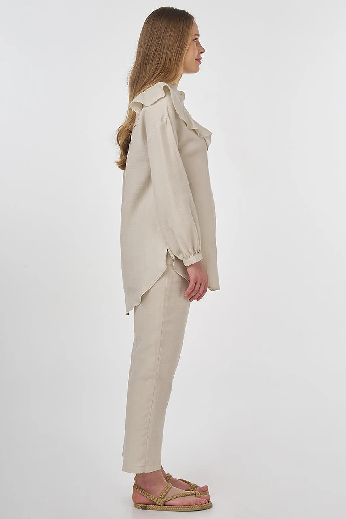 Ruffled Two-Piece Muslin Set Cream 
