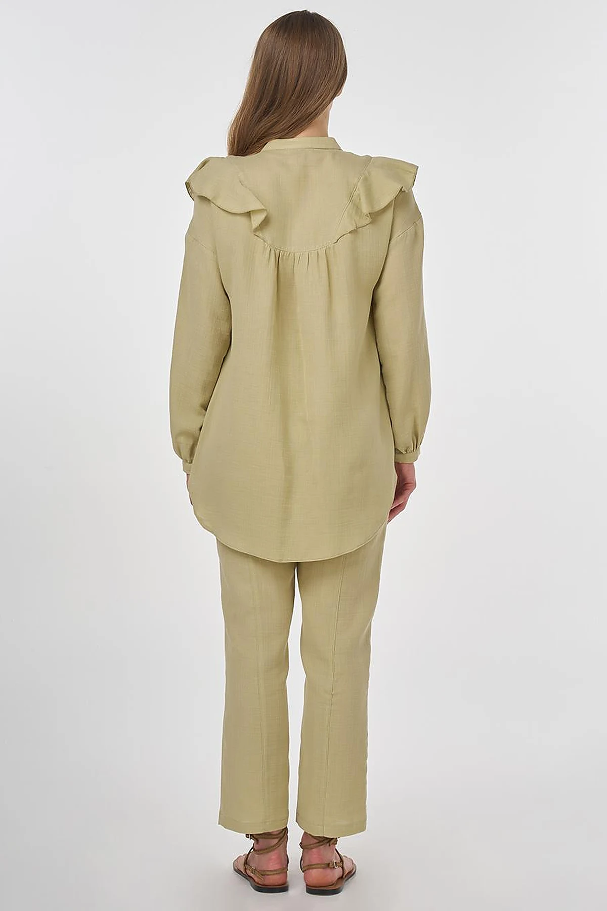 Ruffled Two-Piece Muslin Set Moss Green