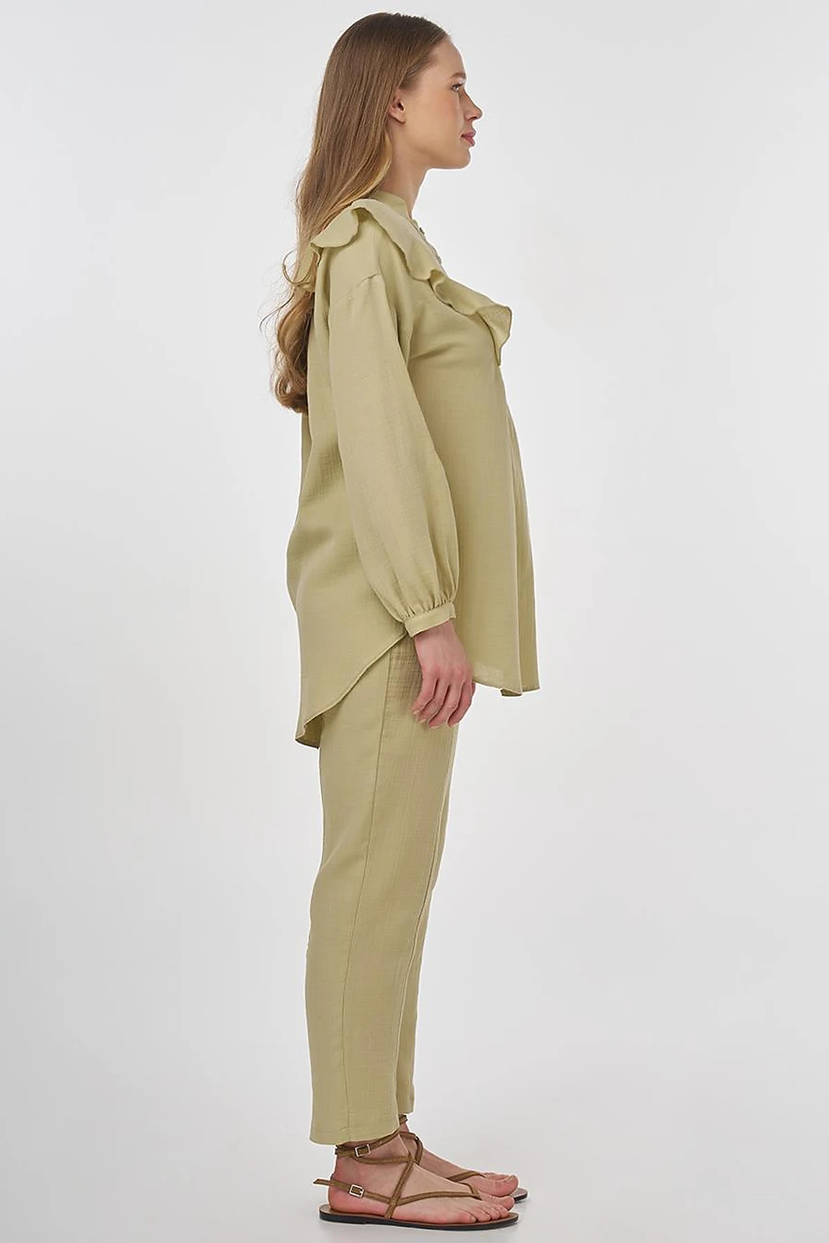 Ruffled Two-Piece Muslin Set Moss Green