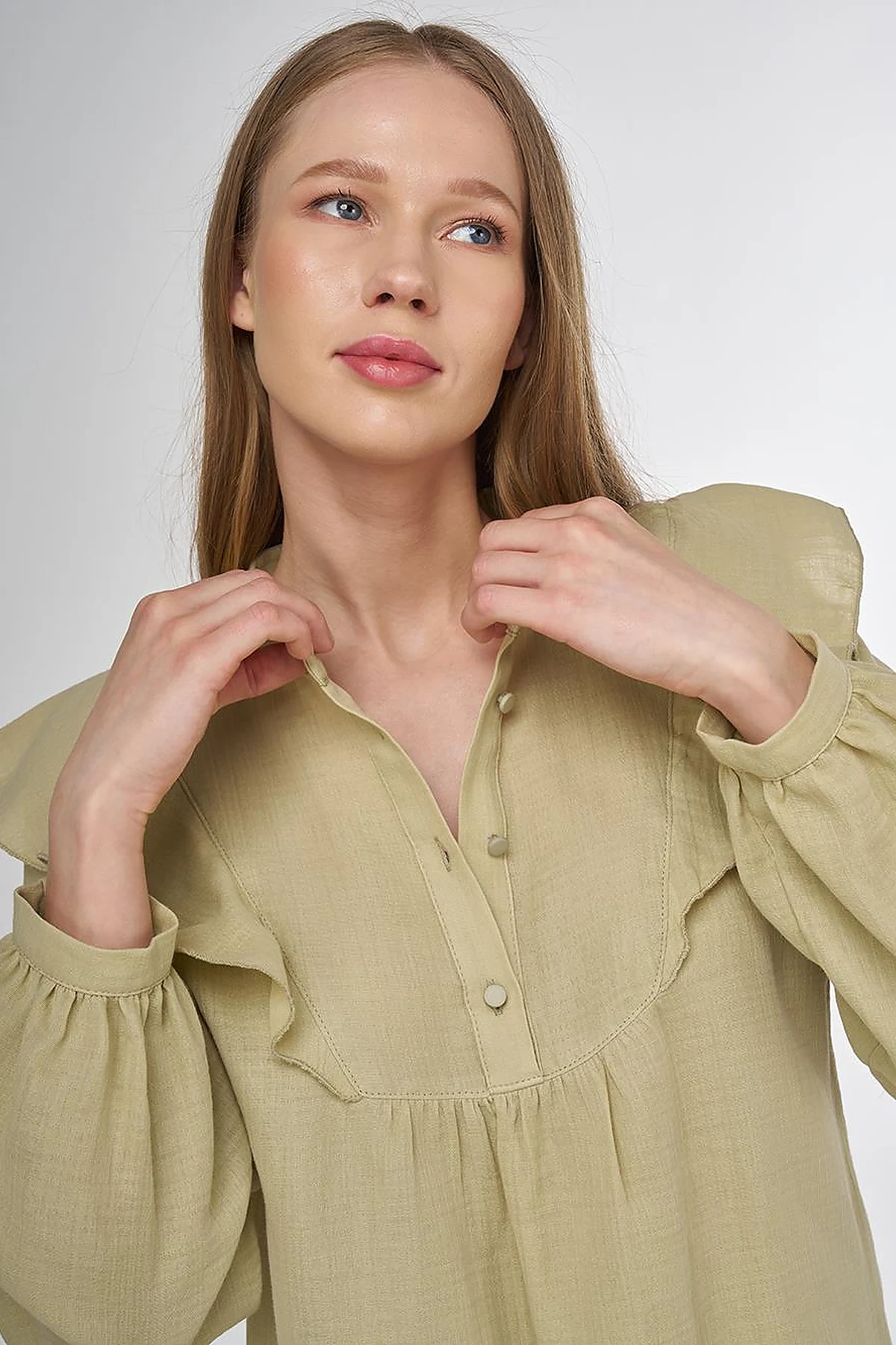 Ruffled Two-Piece Muslin Set Moss Green