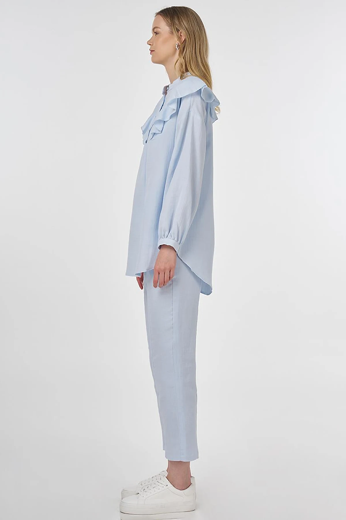 Ruffled Two-Piece Muslin Set Blue