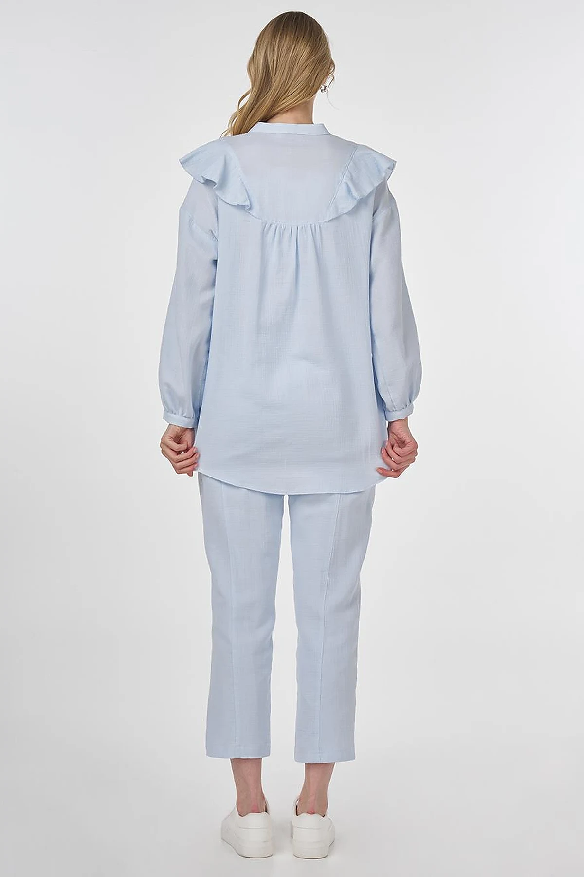 Ruffled Two-Piece Muslin Set Blue