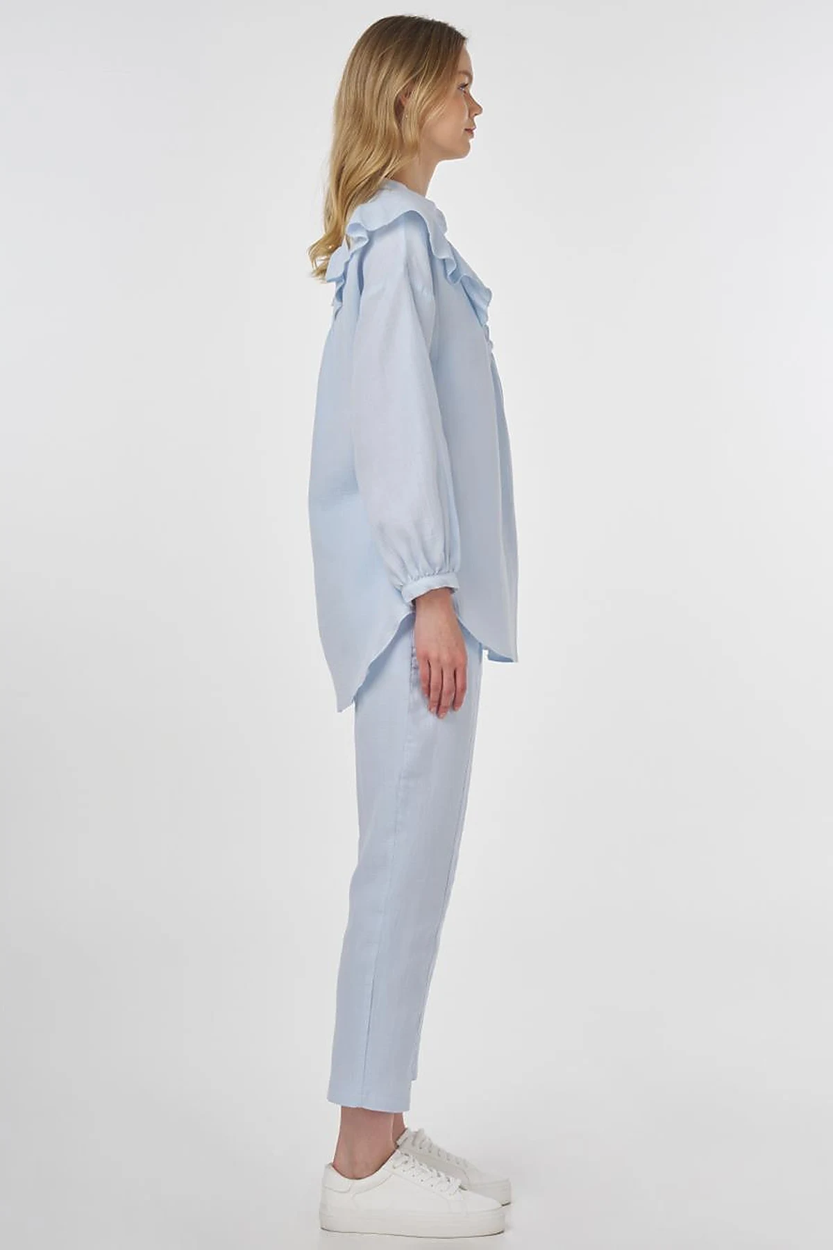 Ruffled Two-Piece Muslin Set Blue