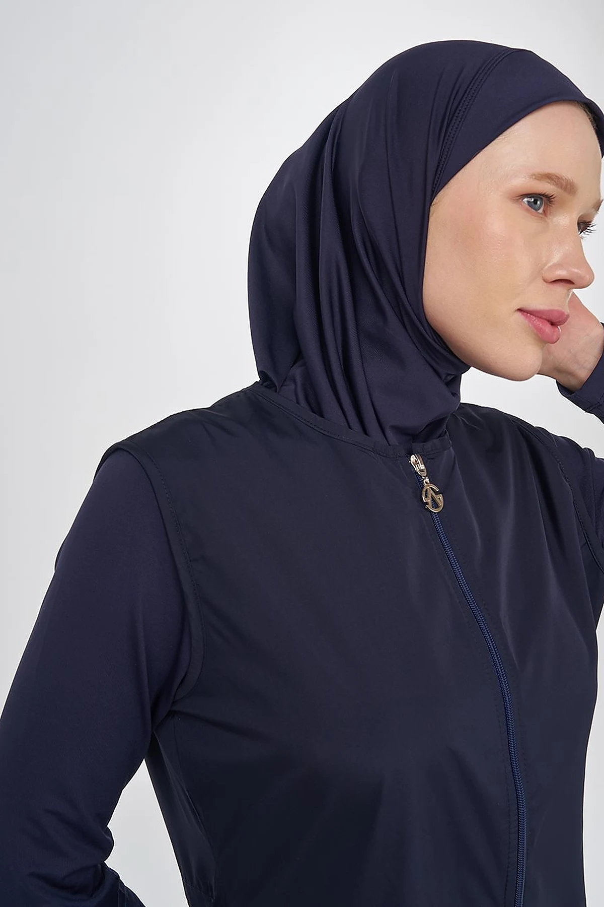 Drawstring Waist Modest Swimsuit Navy