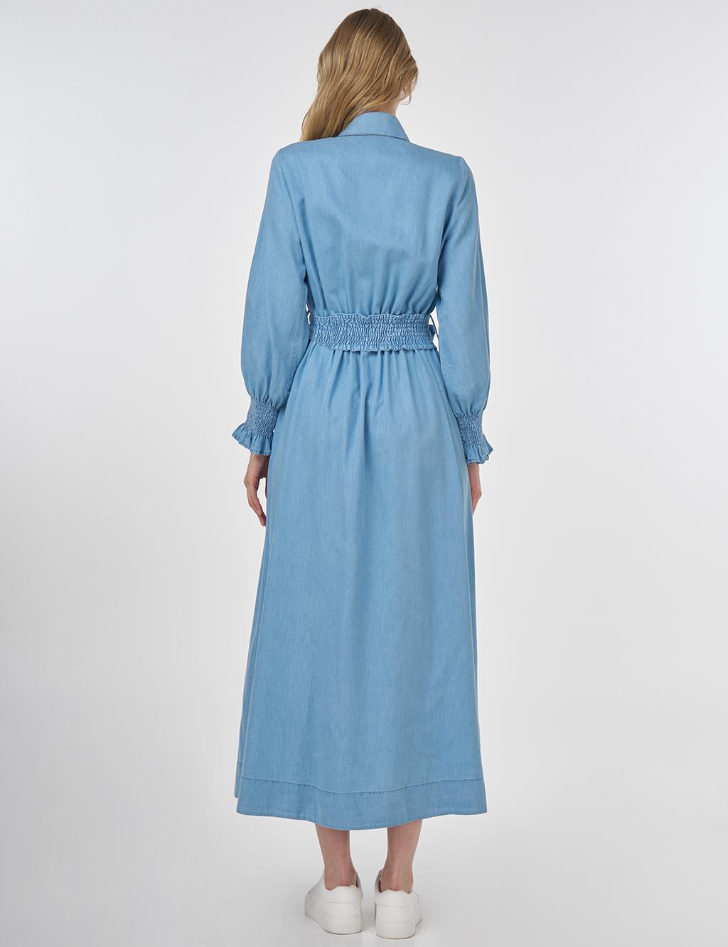 Lyocell Dress with Shirred Cuffs Ice Blue