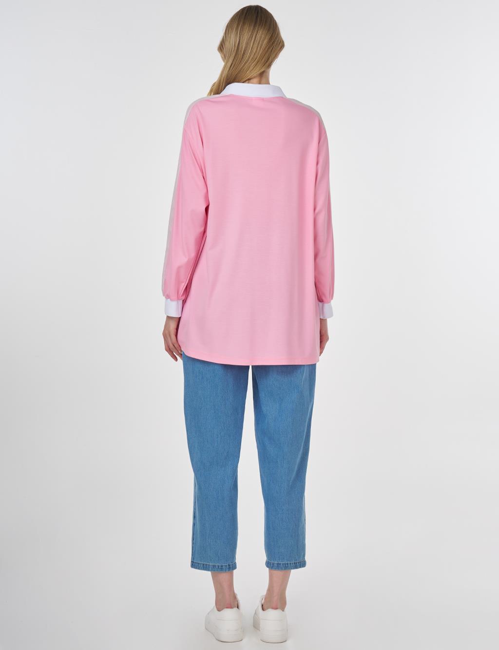 Brooch-Embellished Fabric-Trim Sweatshirt Candy Pink