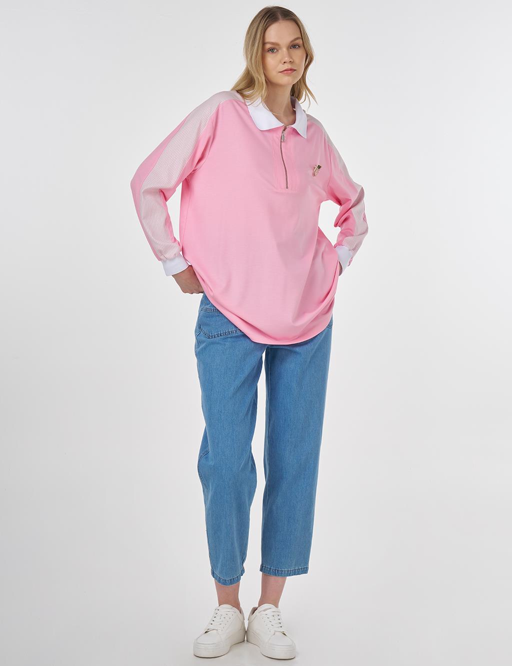 Brooch-Embellished Fabric-Trim Sweatshirt Candy Pink