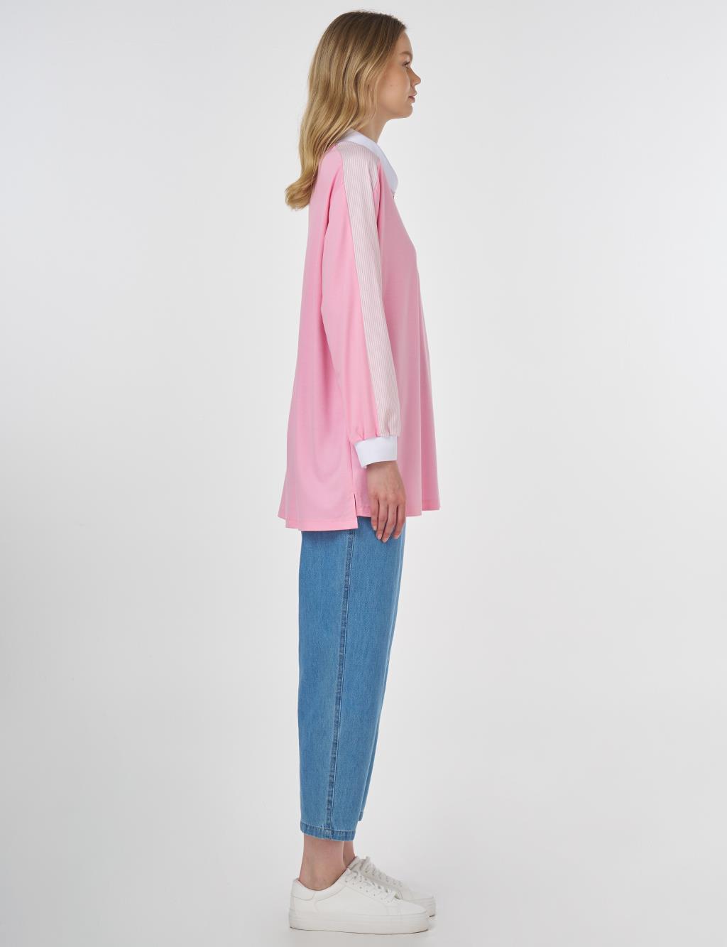 Brooch-Embellished Fabric-Trim Sweatshirt Candy Pink