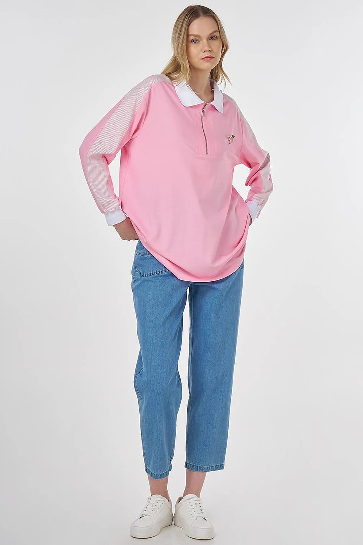 Brooch-Embellished Fabric-Trim Sweatshirt Candy Pink