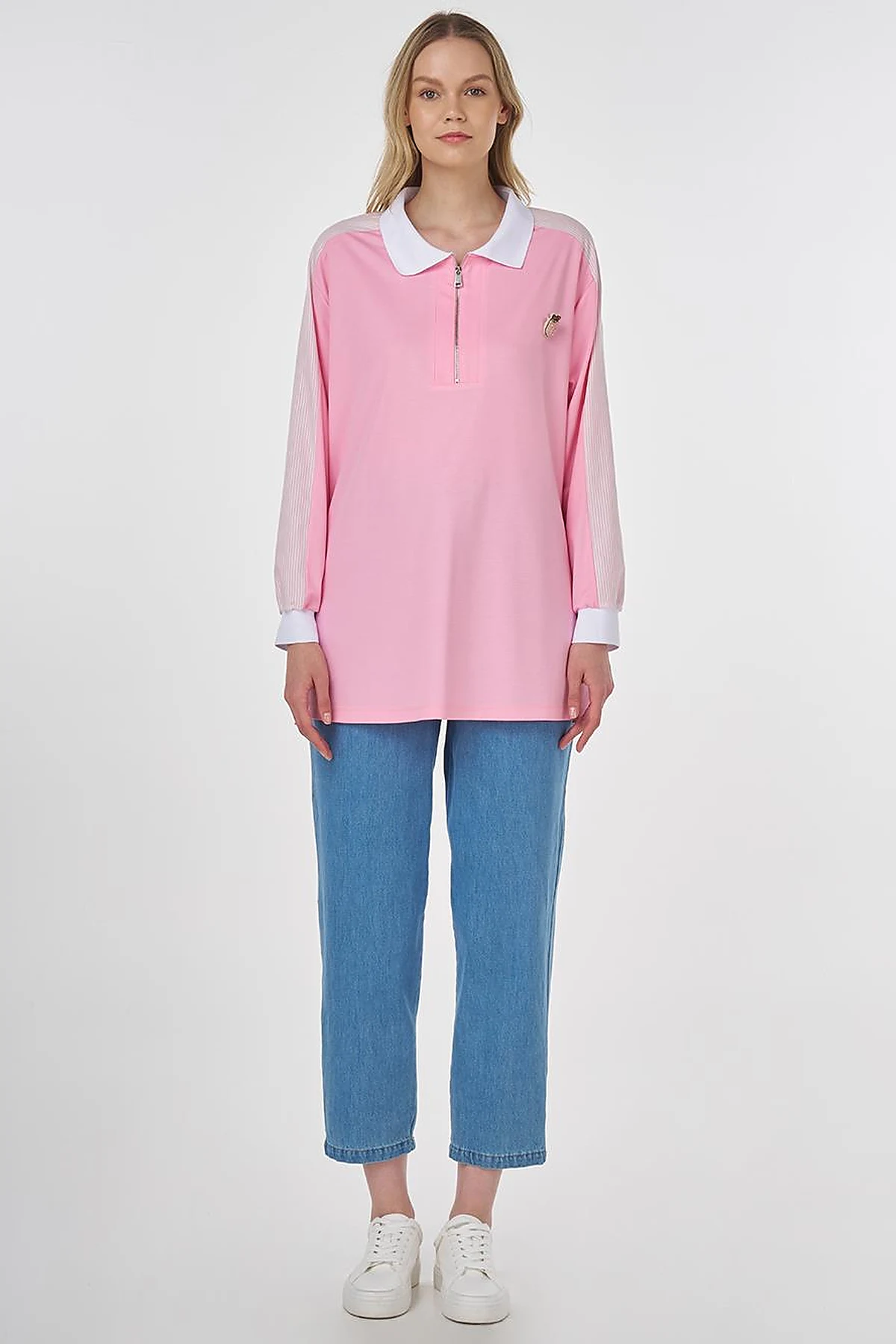Brooch-Embellished Fabric-Trim Sweatshirt Candy Pink