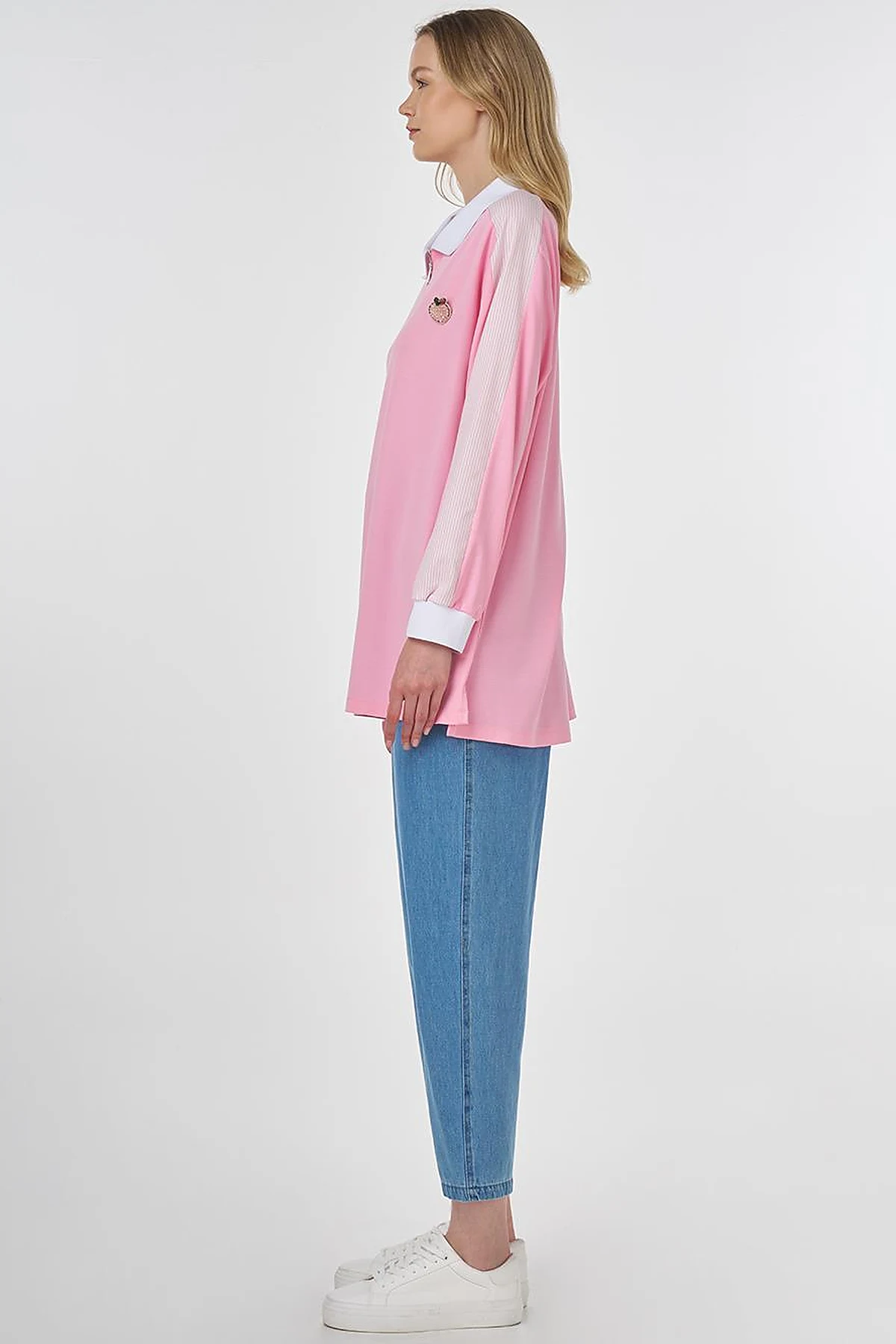 Brooch-Embellished Fabric-Trim Sweatshirt Candy Pink
