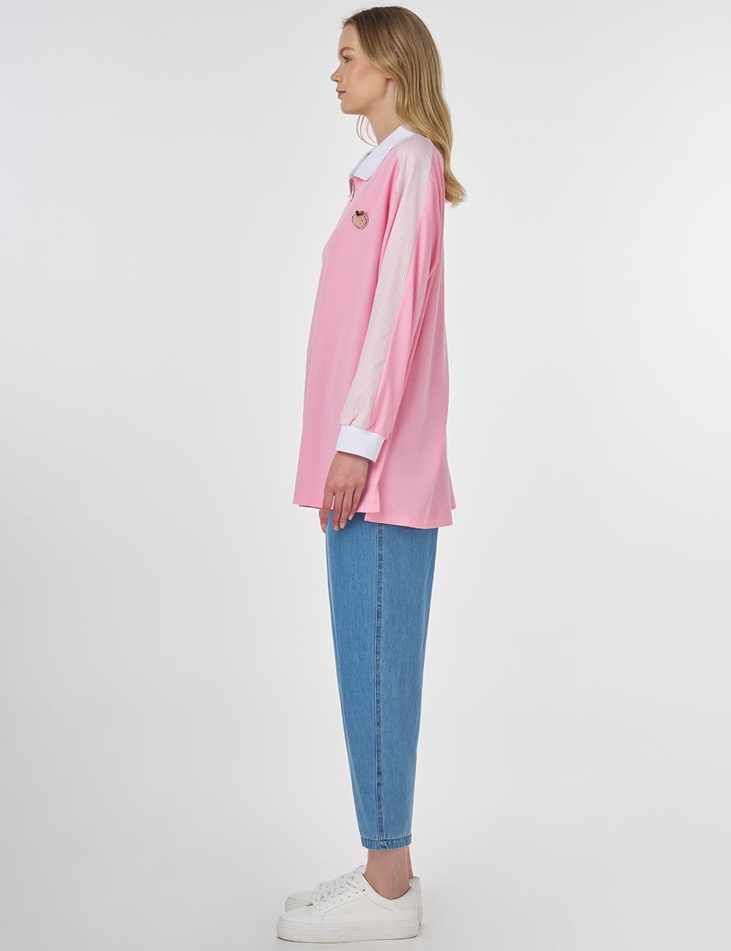 Brooch-Embellished Fabric-Trim Sweatshirt Candy Pink