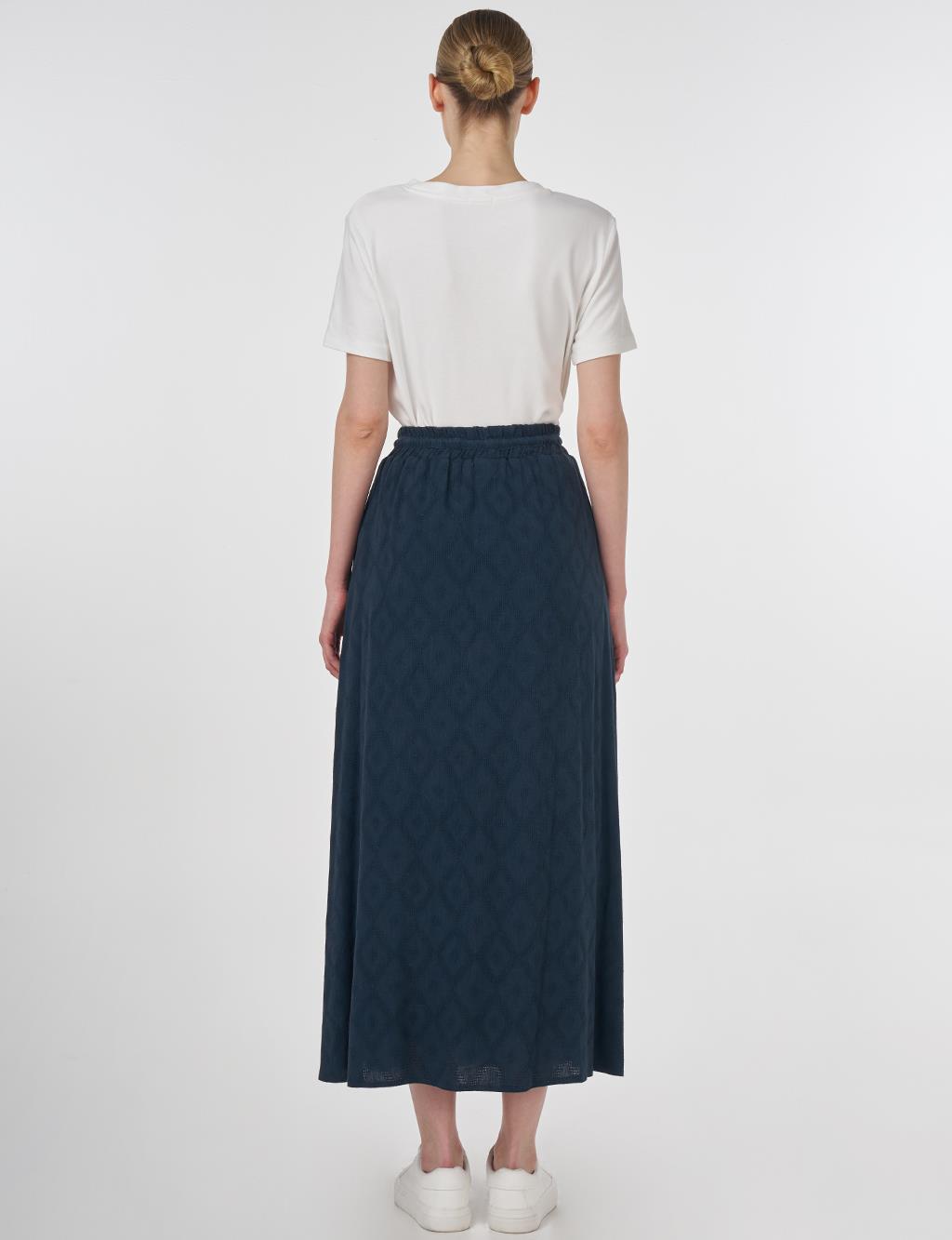 Drawstring Pleated Skirt Navy 
