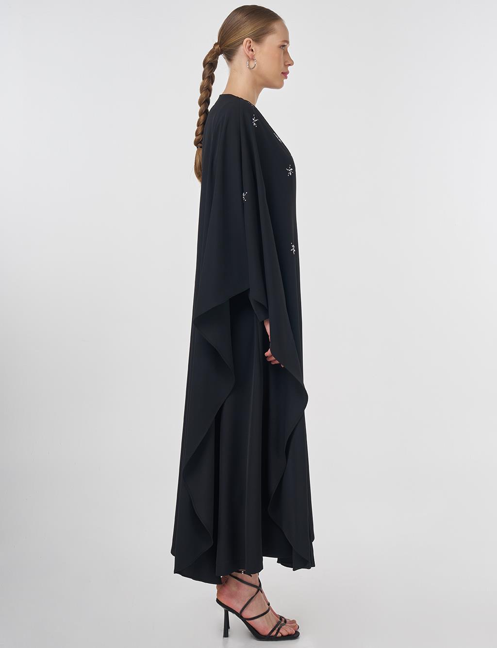 Stone-Embellished Abaya Set Black