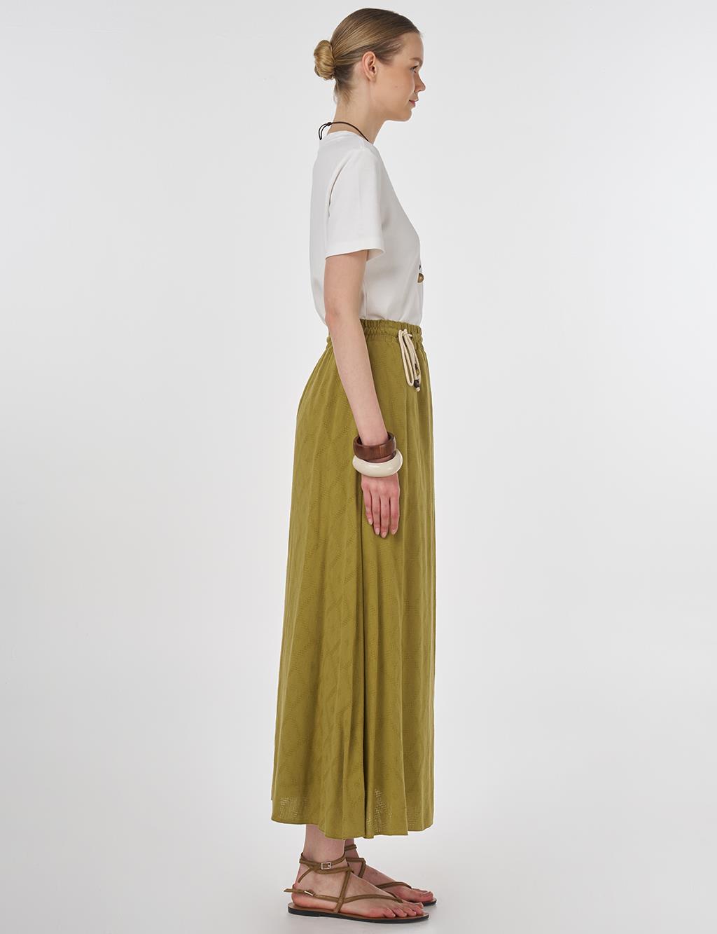 Drawstring Pleated Skirt Khaki