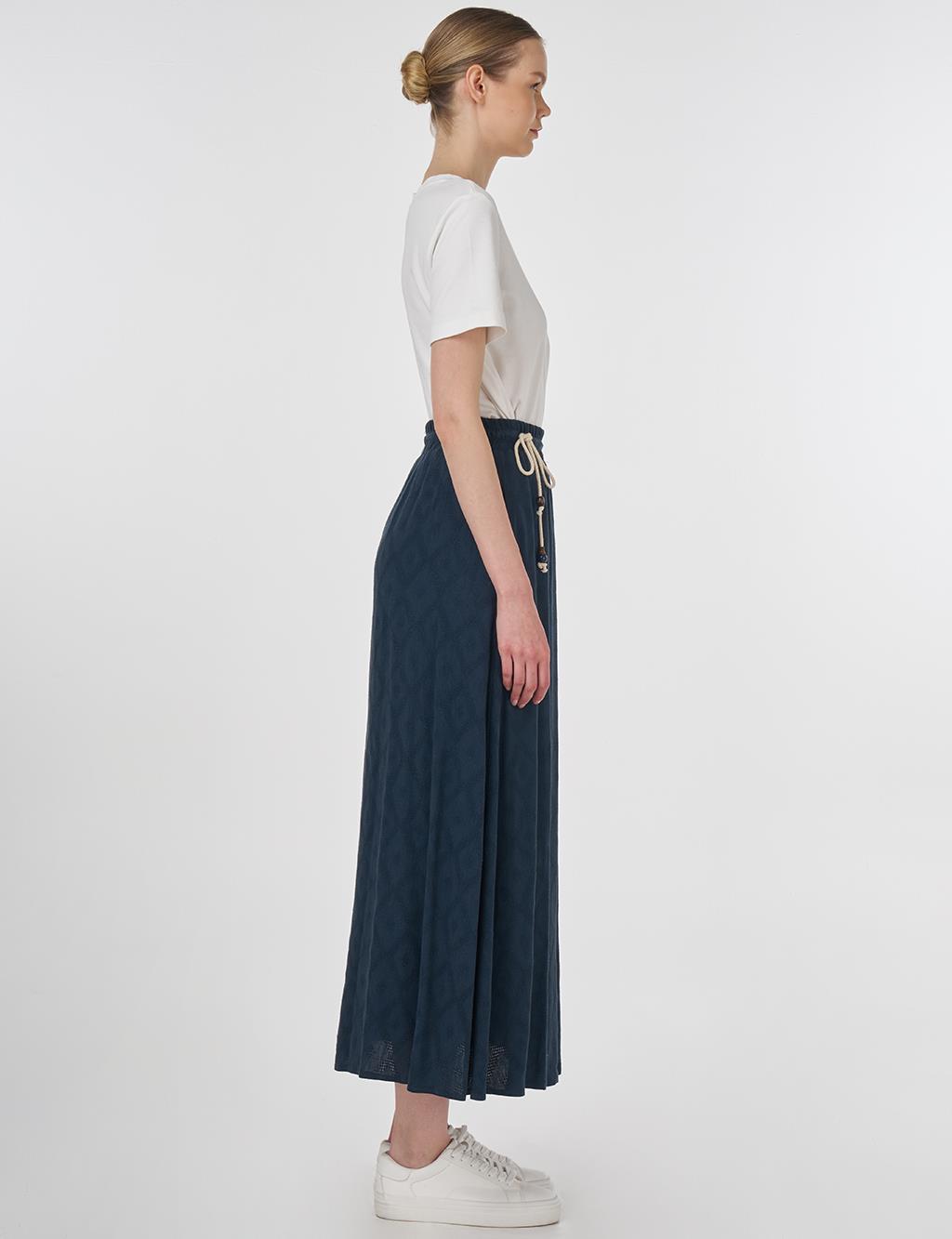 Drawstring Pleated Skirt Navy 
