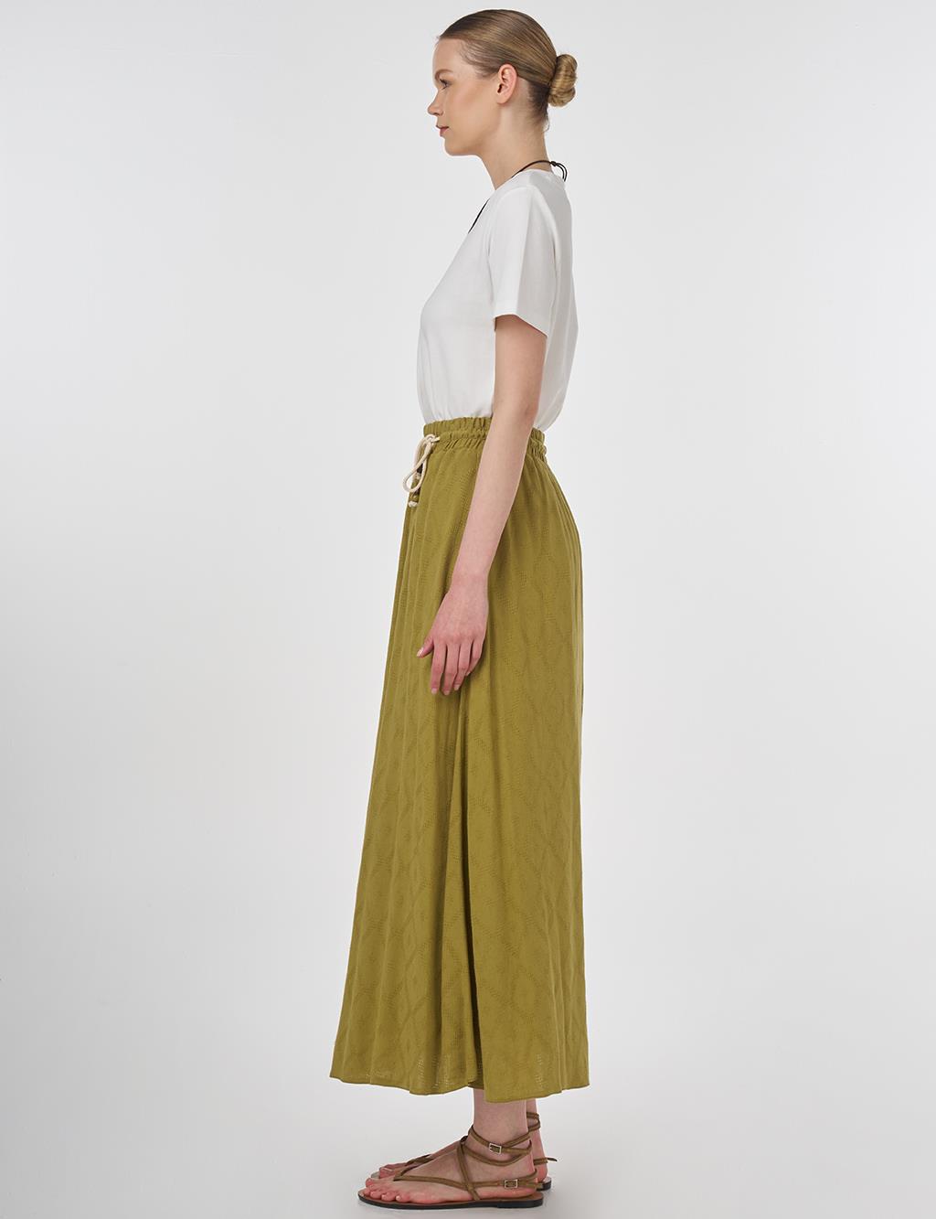 Drawstring Pleated Skirt Khaki