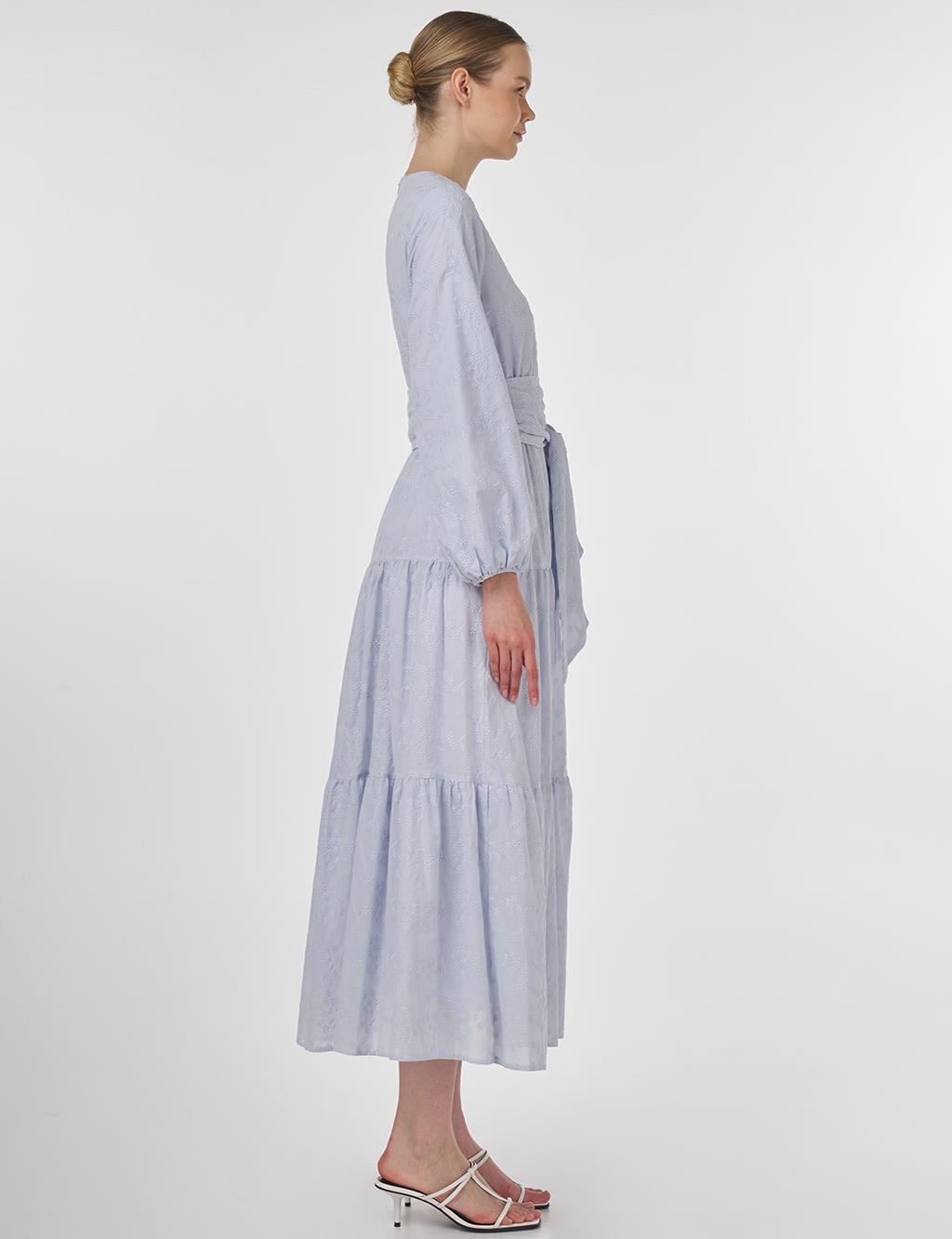 Floral Patterned Cotton Dress Blue 