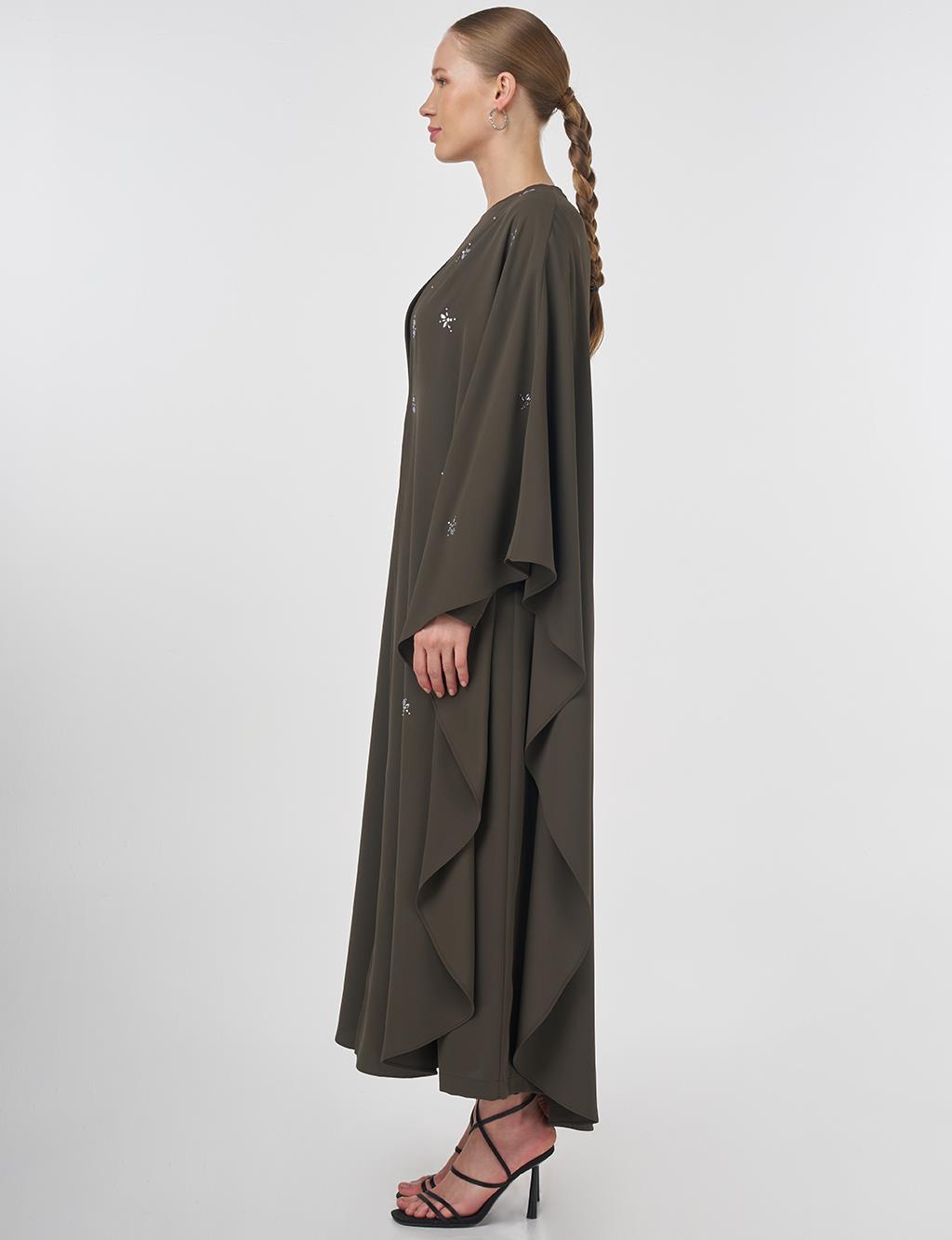 Taş İşlemeli Abaya Takım Haki 