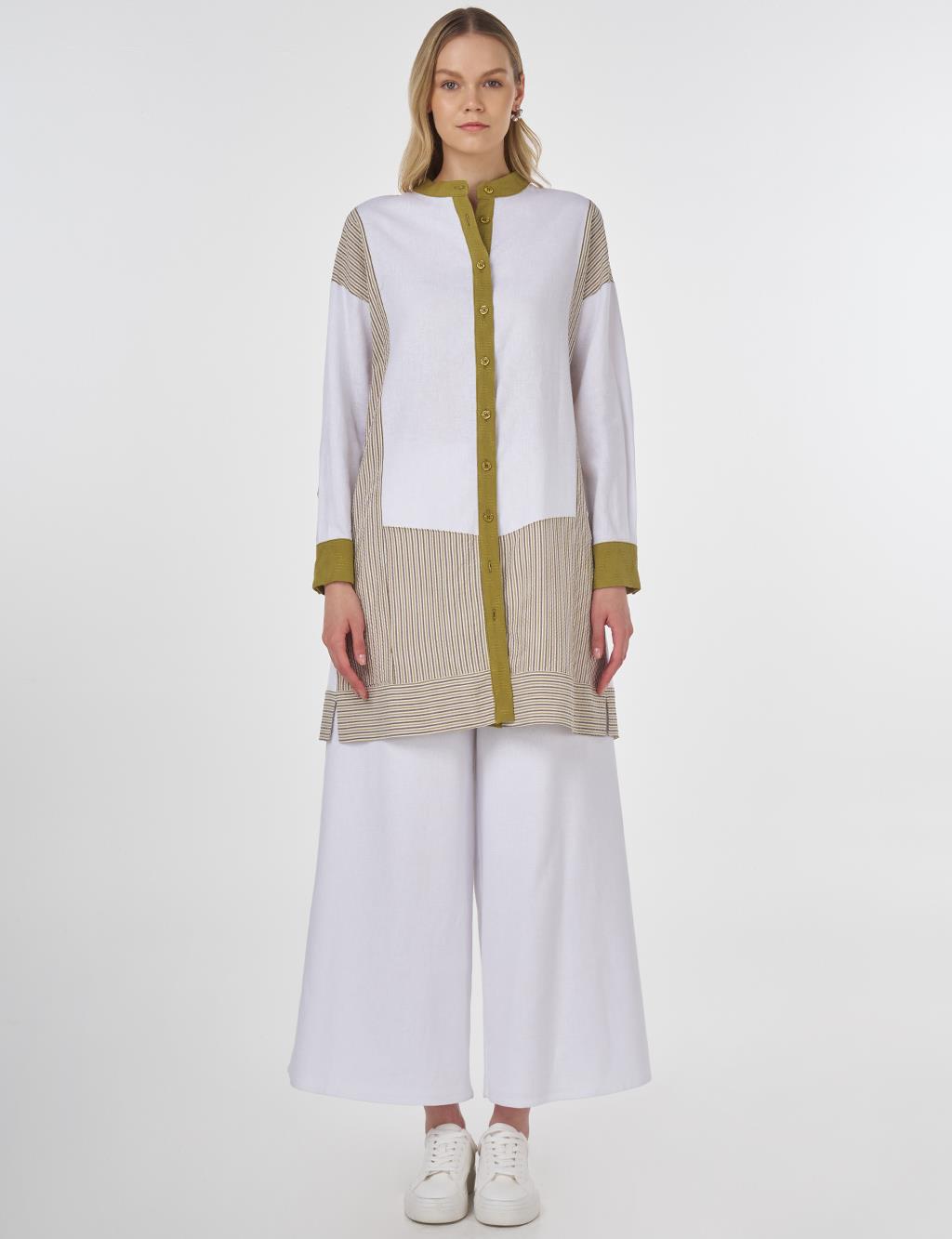 Mandarin Collar Viscose Tunic Khaki 
