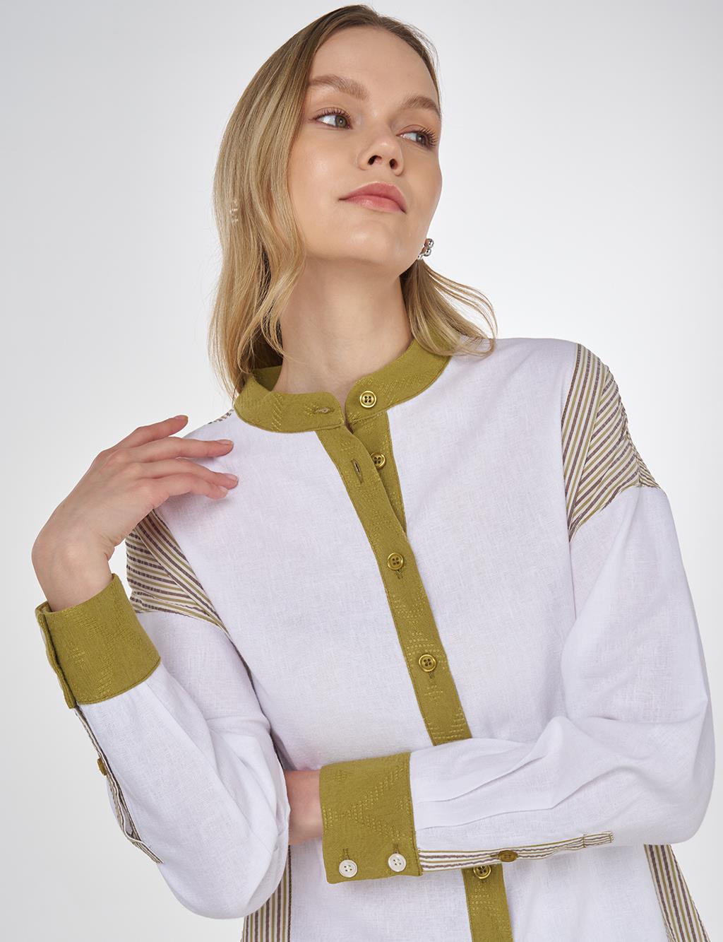 Mandarin Collar Viscose Tunic Khaki 