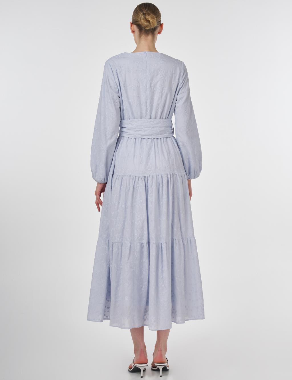 Floral Patterned Cotton Dress Blue 
