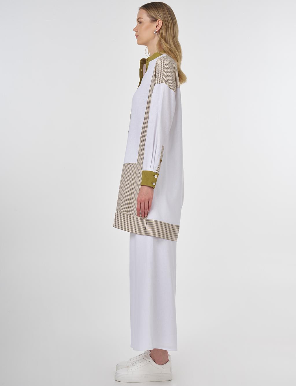 Mandarin Collar Viscose Tunic Khaki 