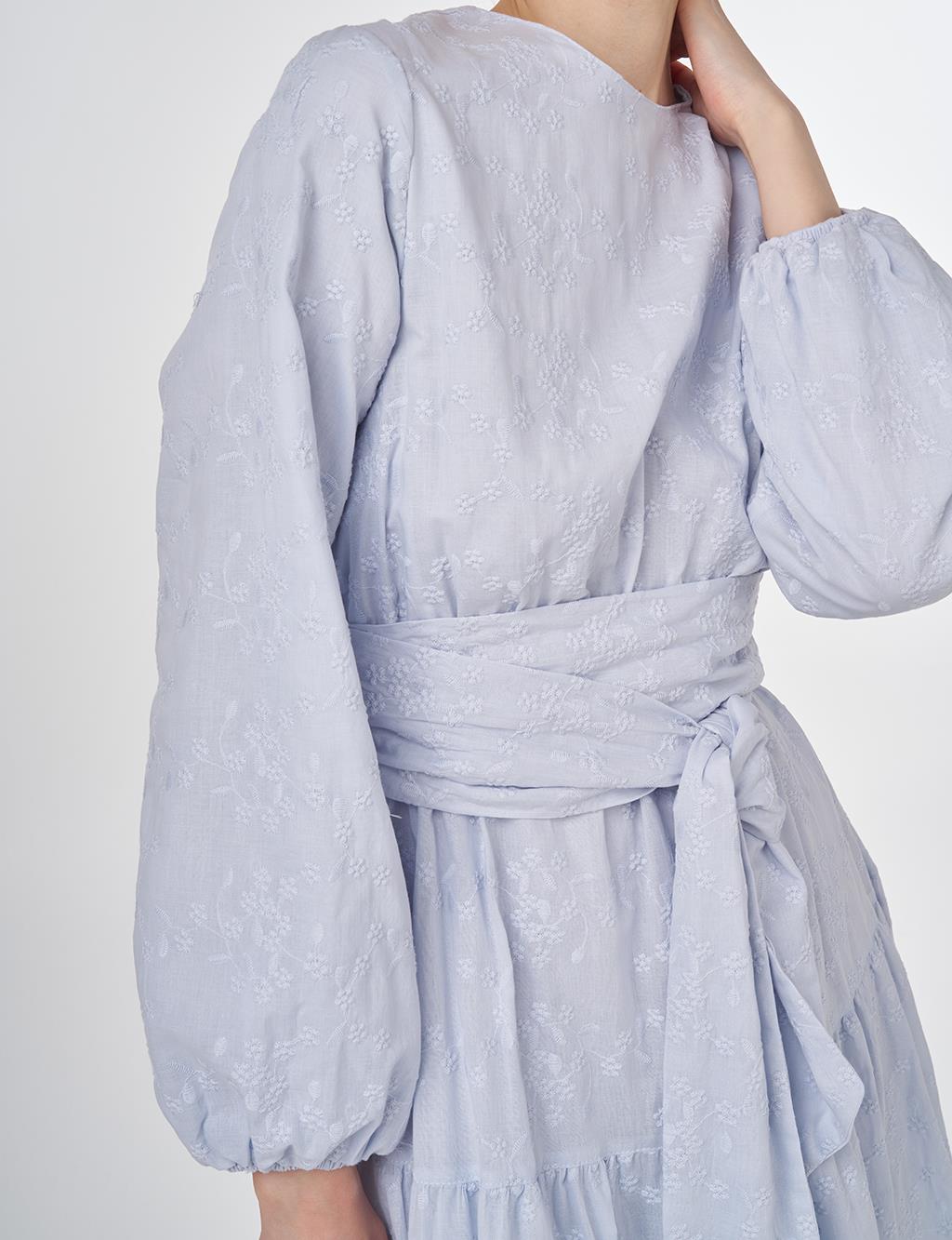 Floral Patterned Cotton Dress Blue 