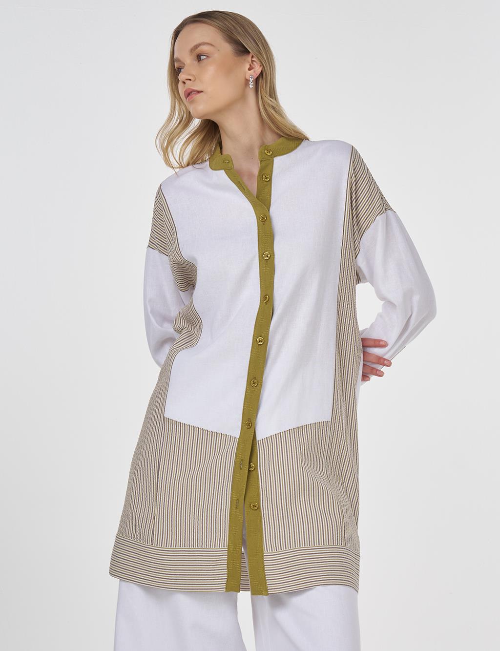 Mandarin Collar Viscose Tunic Khaki 