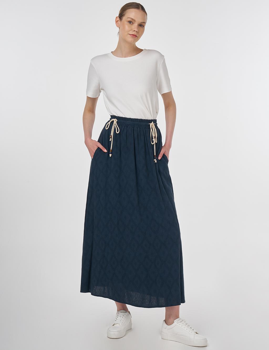 Drawstring Pleated Skirt Navy 