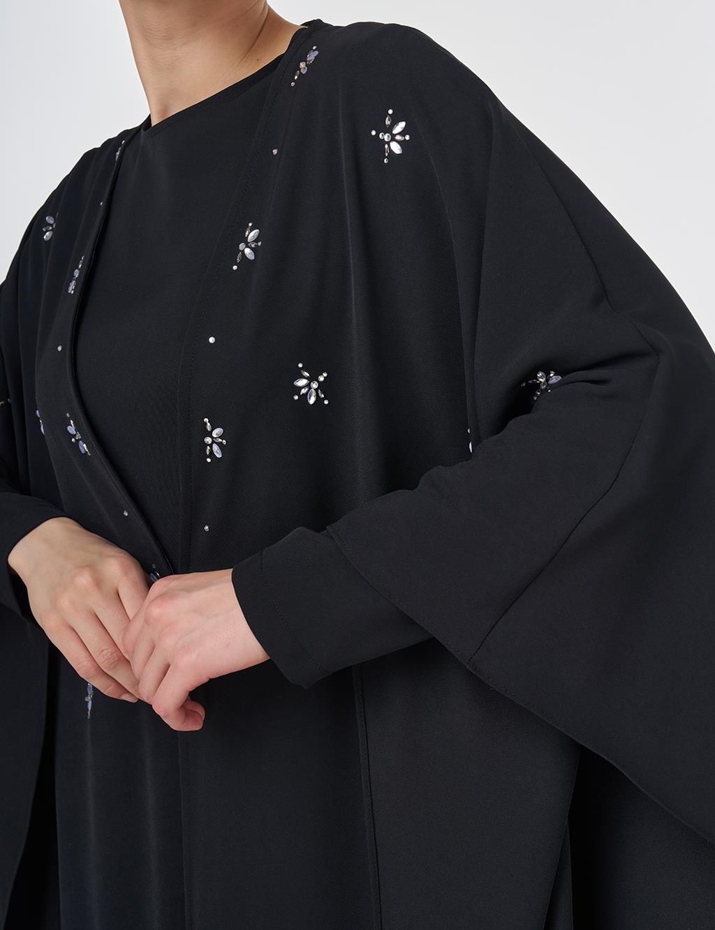 Stone-Embellished Abaya Set Black