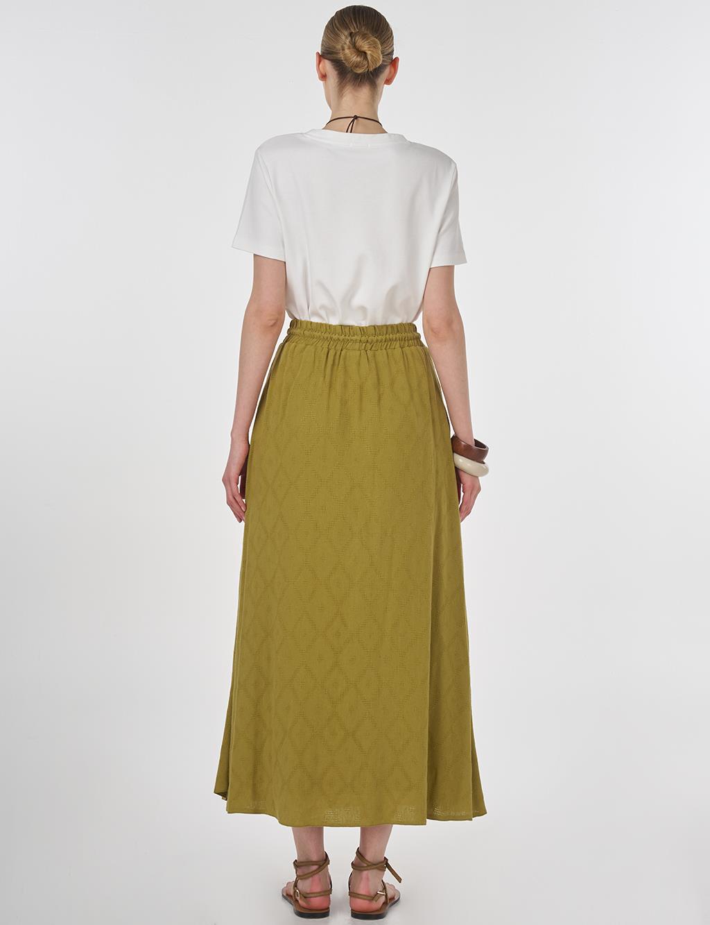 Drawstring Pleated Skirt Khaki